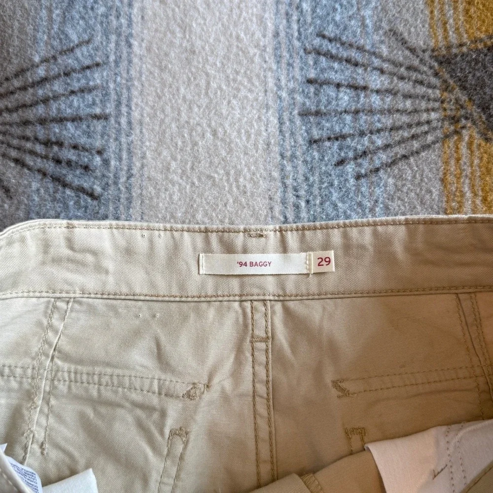 Levis 94 Baggy Cargo Pants Mens 29x30 Tan Khaki Wide Leg Drawstring Hem New
